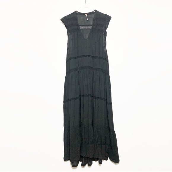 EUC Free People Black Sheer Midnight Midi Dress - Picture 2 of 10